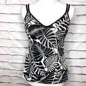 Miraclesuit Black & White Palm Leaf Print Tankini Swimsuit Top Size 12